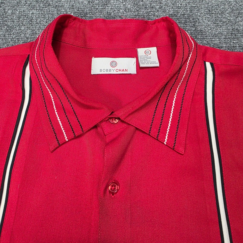 BOBBY CHAN Red Silk Blend Short Sleeve Button Up Shirt Mens‎ XXL Bowler Style